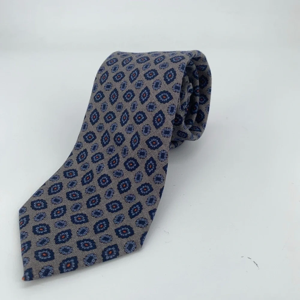 Eton Tie Mens One Size‎ Gray Blue Patterned Wool Classic Necktie Italy Made
